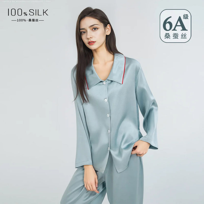 Women's Plus Size Anti-Wrinkle Mulberry Silk Pajamas Set Breathable Summer Sleepwear Comfortable Loungewear