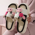 Couple Breathable Linen House Slippers Autumn Winter 2025 Cute Cow Thick Bottom Plus Size Women Indoor Shoes Platform Slides 45