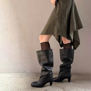 Autumn and Winter New Knee High Boots Women Designer Heel High Black Boots Women's Leather Boots Plus Size 35-42 Botas De Mujer