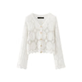 Daisy Embroidery Crochet Top Long Sleeve Button Down V-Neck Sheer Open-knit Blouse Cover Up Women Summer Fairycore Outfit