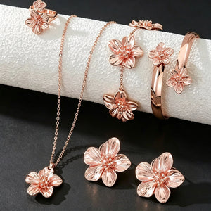 1 Pair of Earrings + 1 Necklace + 1 Bracelet + 1 Ring, Stainless Steel Jewelry Set with Floral Design for Fashionable Women