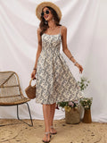 European And French Style Women's Floral Print Waist-Tie Halter Dress Elegant Summer Fashion Women's Clothing