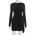 women's casual dresses Slim Fit Solid Color Elegant Clothes Ribbon Party Dress Long Sleeve Casual Hip Wrapping Short vestidos