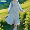 Romantic Ruffles Long Dresses Mori Girls Village Rural Summer Holiday Date Flower Floral Print Outfits Show Cute Sweet Dress