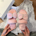 Comfy Fluffy Fur Slippers for Women Elegant Pearls Faux Pink White Furry Slides Winter 2026 Home Non Slip Warm Plush Shoes Woman