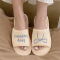 XIXITIAO Women's Home Slippers New Bow Embroidery Comfort Plush Casual Indoor Anti Slip Open-toe Floor Shoes, Ladies Flat Shoes