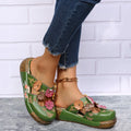 ZXRYXGS Premium Pu Leather Flowers Women Stylish Slippers Flat Wedges Sandals 2026 Round Toe Large Size Wearing Outside Slippers