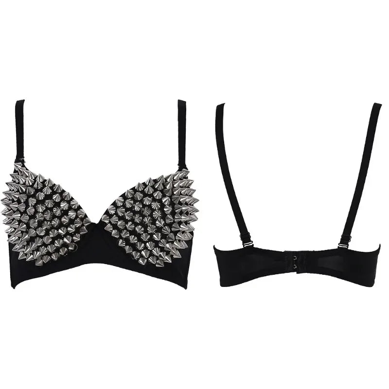 Women Steampunk Spike Studded Wireless Bra Gothic Sexy Lingerie Punk Crop Top Club Party Streetwear