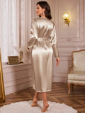 Womens Silk Robe Luxury Womens Silk Satin Belted Robe V-Neck Elegant Sleepwear Comfort Bathrobe Loungewear Romantic Solid