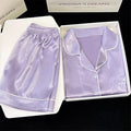 Embroidery Solid Women's Summer Casual Pajama Set 2024 New Y2k Fashion Purple Nightwear Classic Soft Simulated Silk Housewear