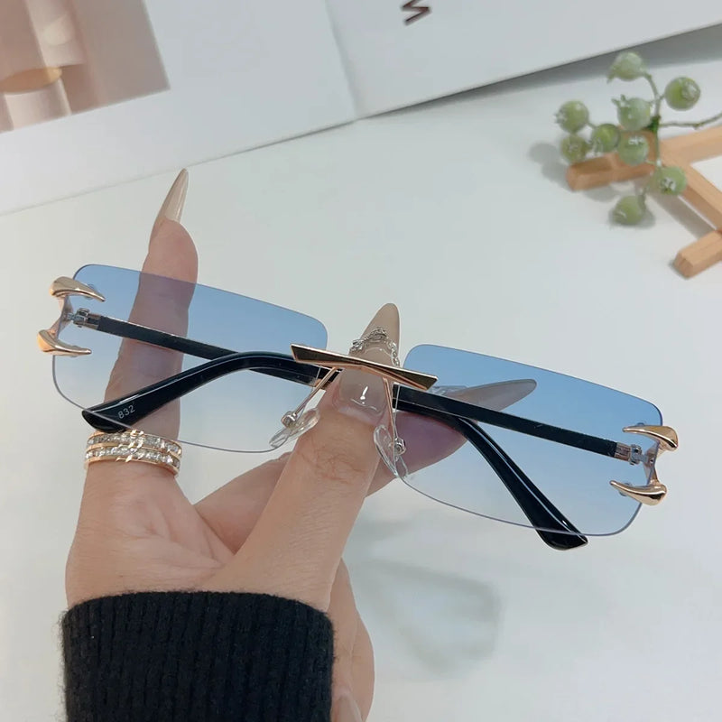 Fashion Rimless Sunglasses Men Women Populare Frameless Sun Glasses Male Female Classic Small Square Summer Traveling Shades