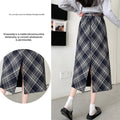 Women Skirt Long Woolen Skirt Women Autumn Winter 2026 New Arrival High Waist Skirt With Belt A Line Plaid Skirt Woman Back Slit Skirts