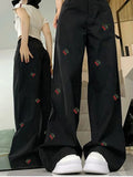 Aoaiiys White Jeans Women Cherry Embroidery Black Straight Trousers High Waisted Casual Wide Leg Pants Spring Summer New Jeans