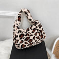 Fashion Leopard Print Shoulder Bag Solid Color Zipper Underarm Handbag Faux Fur Soft Women's Shoulder Bag Winter Season