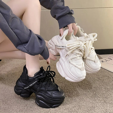Women Chunky  Sneakers High Platform Sports Shoes New 2023 Autumn Thick Bottom Women's Wedge Casual Shoes