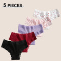 5Pcs/Set Women's Cotton Lace Patchwork Bikini Panties Seamless Low Waist Quality Breathable Brazilian Panty Female Sexy Lingerie