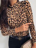 Women Blouses Fashion Leopard Print Turtle Neck Blouse Autumn Long Sleeve Shirts Party Ladies Clothes Womens Blouses And Tops