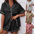 2025 New Pajama Set Women's Leopard Silky Satin Pajamas Short Sleeve Button Shirt Top with Shorts Sleepwear PJ Set Underwear 3XL