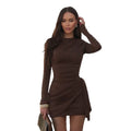 women's casual dresses Slim Fit Solid Color Elegant Clothes Ribbon Party Dress Long Sleeve Casual Hip Wrapping Short vestidos