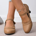 Women Pumps Casual Mary Jane Shoes Solid Color Round Toe Shoes Buckle Strap Leather Sandals Footwear High Heels Women Shoes