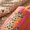Embroidered Winter New Striped Leopard Print Plush Slippers for Women Indoor Non-Slip Warm Plush Shoes Holiday Gifts