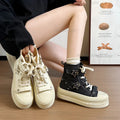Women High Top Canvas Sneakers 5CM Height Increasing Lace Up Shoes Ladies Casual Fashion Streetwear Zapatillas De Mujer Size 40
