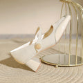 2024 New Luxury Women High Heel Sandals Patent Leather/Satin Surface Breathable Thick Heel Shoe Ladies Wedding Party Dress Shoes