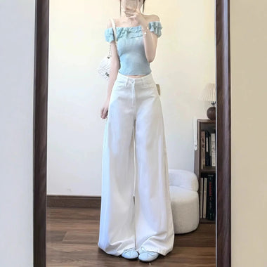 Ladies High Waist Straight Leg Jeans Winter Women Wide-leg Denim Pantalons Spring Female High End Loose Cowboy Trousers