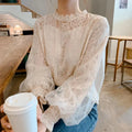 New Fashion Office Lady Mesh Lace Blouse Women Long Sleeve Elegant Women's Shirts Loose Bottoming Tops Woman Clothes 8325