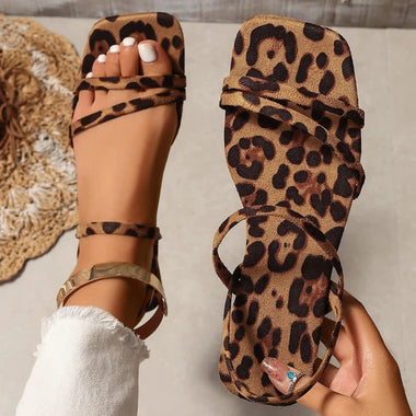 Women Sandals New Summer Fashion Sandals Large Size Sports Flat Casual Comfortable Solid Color Leopard Print  Women Shoes