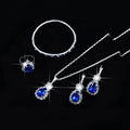 5-Piece Set of Fashionable Women's Colorful Teardrop-Shaped Stainless Steel Rhinestone Jewelry Set, Including Necklace, Bracelet, Earrings, and Ring, as a Holiday Gift for Her