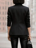 Women Blazers Yeezzi Women Black Stand Collar Asymmetrical Wrap Blazers Pin Button Long Sleeves Slim Fit Formal Office Party Outerwear Jacket