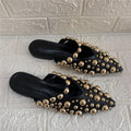 2027 New Pointed Toe Women Slippers Rivets Studded Summer Gladiator Sandals Flat Beach Shoes Woman Outside Slides Fashion Mules