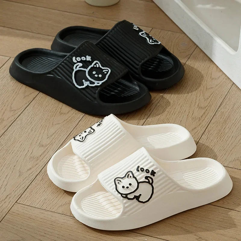 New Summer Women Slippers Bath Thick Platform Non-Slip Home Cat Cartoon Flip Flops Beach Sandals Ladies Slides Indoor Outdoor