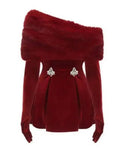 Party dress LGRQ 2026 new autumn and winter fashion women clothes slash color off the shouder red fur slim dress party vestido WQ1005803L