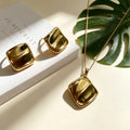 1Set Irregular Square 2Pcs Jewelry Set, Polished Concave Pendant Necklace Stud Earrings For Women Luxury Daily Wear