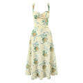 2026 Women Floral Print Fishbone Waist Spaghetti Straps Dress Summer Female  Elegant Midi Long Party Dresses Holiday Robe