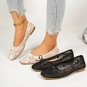 Women's Ballet Flat Women's Spring Summer Lace Mesh Breathable Square Ballet Flat Shoes 2026 New Solid Color Bow Decorative Casual Commuter Shoes