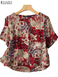 ZANZEA Summer Bohemian Tops Tunic Vintage Women Short Sleeve Blouse Casual Floral Printed Work Shirt Retro Party Blusas Oversize