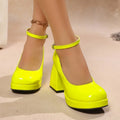 Square Heel Mary Jane Single Shoes Summer New Round Toe Shallow Mouth One Slip with Platform Non-Slip High Heels
