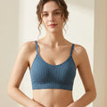 Women Ribbed Seamless Bralette Wireless Padded Bra Adjustable Thin Straps Soft Comfort Breathable Casual Brassiere Lingerie