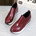 Wegde Heel Shoes for Women Height Increasing Sneakers Slip on Loafers Women Platform Sneakers Women PU Leather Casual Shoes