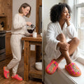 Embroidered Winter New Striped Leopard Print Plush Slippers for Women Indoor Non-Slip Warm Plush Shoes Holiday Gifts
