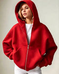 2026 Women Solid Full Zip Up Hoodie Casual Loose Pocket Hooded Jacket Soft Long Sleeve Sweatshirt Autumn Winter Couple Outerwear