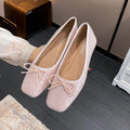 bling bling bowtie flat shoes woman square toe pink glitter ballet flats 35-43 big size shiny moccasins women bow loafers