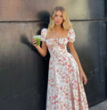 Summer Female Shoulderless Dress Slash Neck Fashion Printing Short Lantern Sleeve Women's Holiday Clothes Sexy Lady Floral Dress