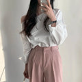 Women's Blouse Summer Long Sleeve Loose Fit Casual Women's White Shirt Top Asymmetrical Off Shoulder Female Skew Collar Blouses