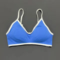 Women Contrastline Yoga Bra V Neck White Edge Thin Strap Wirefree Padded Sports Bra Seamless Daily Workout Fitness Crop Top