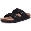 Crestar Women Cork Footbed Slippers Summer Couple Adjustable Double Buckles Flat Sandals Outdoor Cork Beach Slides With Open Toe