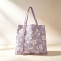 Portable Floral Canvas Tote Bag Large Capacity Reusable Commute Handbag Lightweight Shoulder Bag For Students